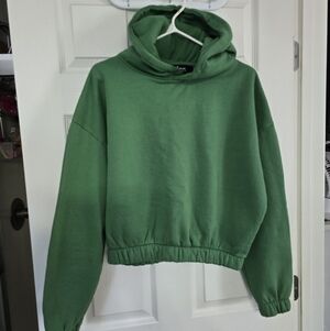Green Cropped Hoodie Sweatshirt for Women